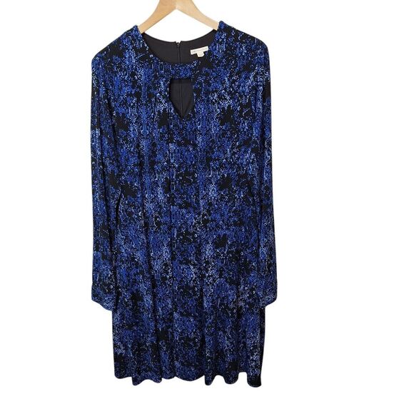 Cato‎ Dress Womens 18/20W Knee Length Blue Floral Keyhole Long Sleeve Back Zip - Picture 1 of 12